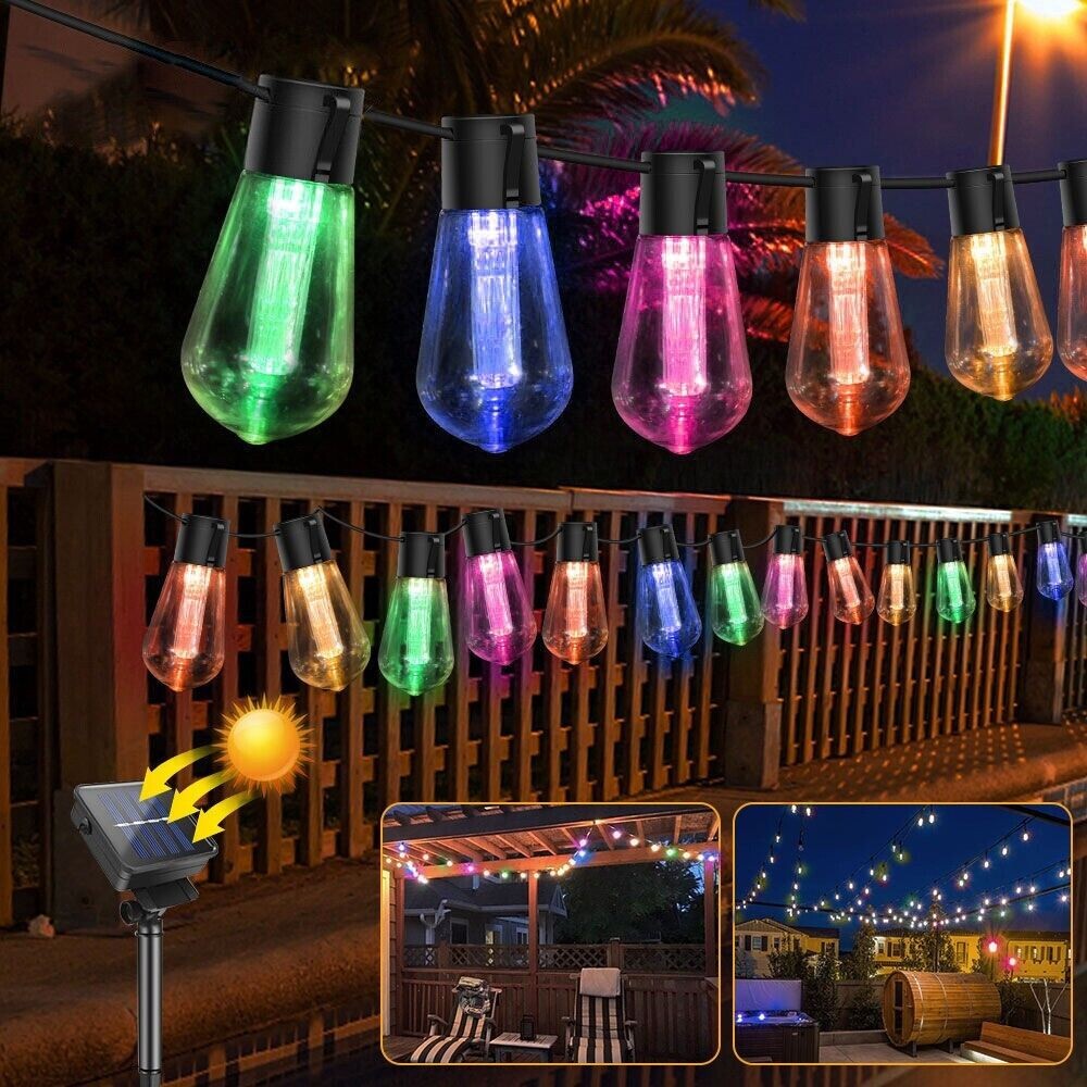 20 LED Solar Powered Retro Bulb String Lights Garden Outdoor Fairy Lamps UK-