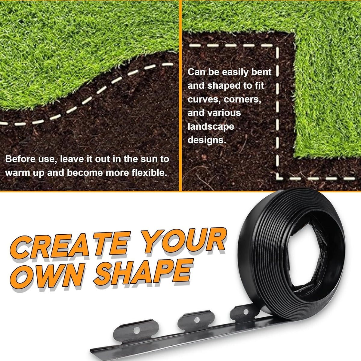 100 Metre Flexible Garden Border Edging Grass Lawn Path Edging With Plastic Pegs