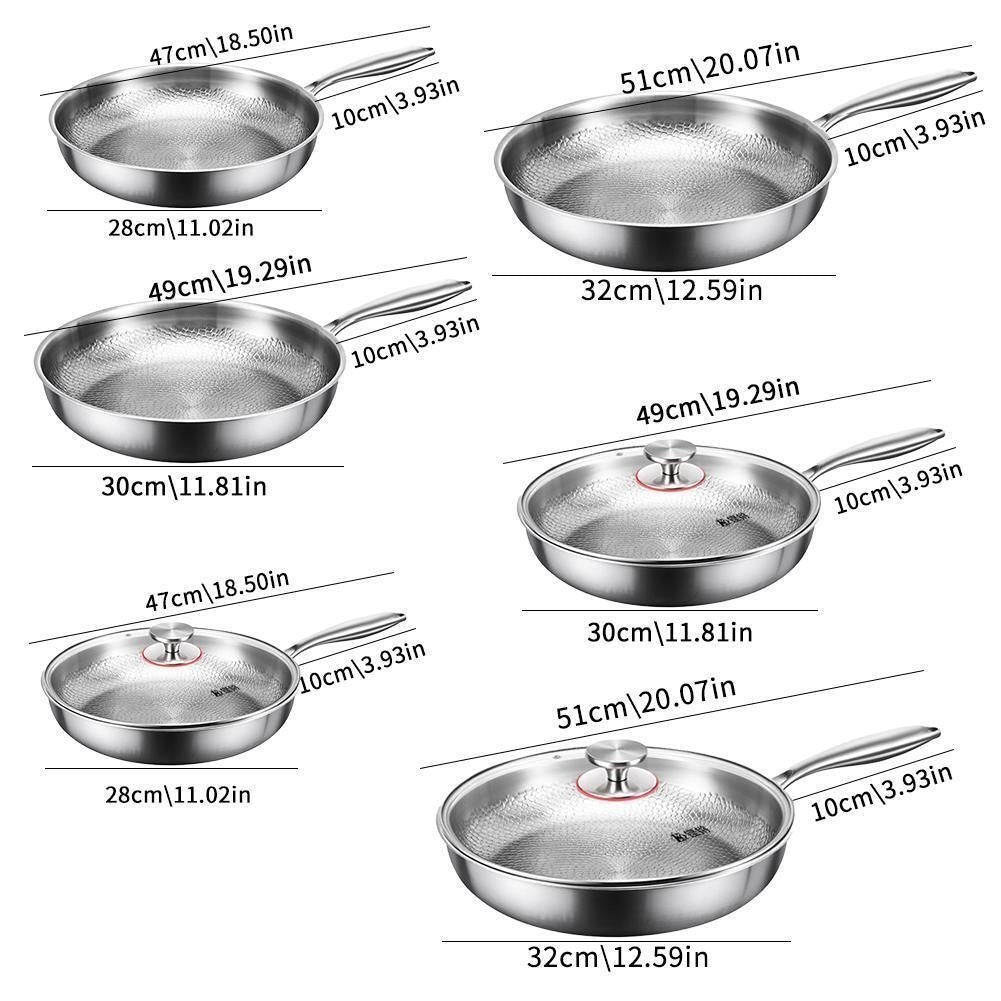 Pure Titanium Frying Pan Non-Stick Uncoated Hammered Induction Skillet 26-30cm