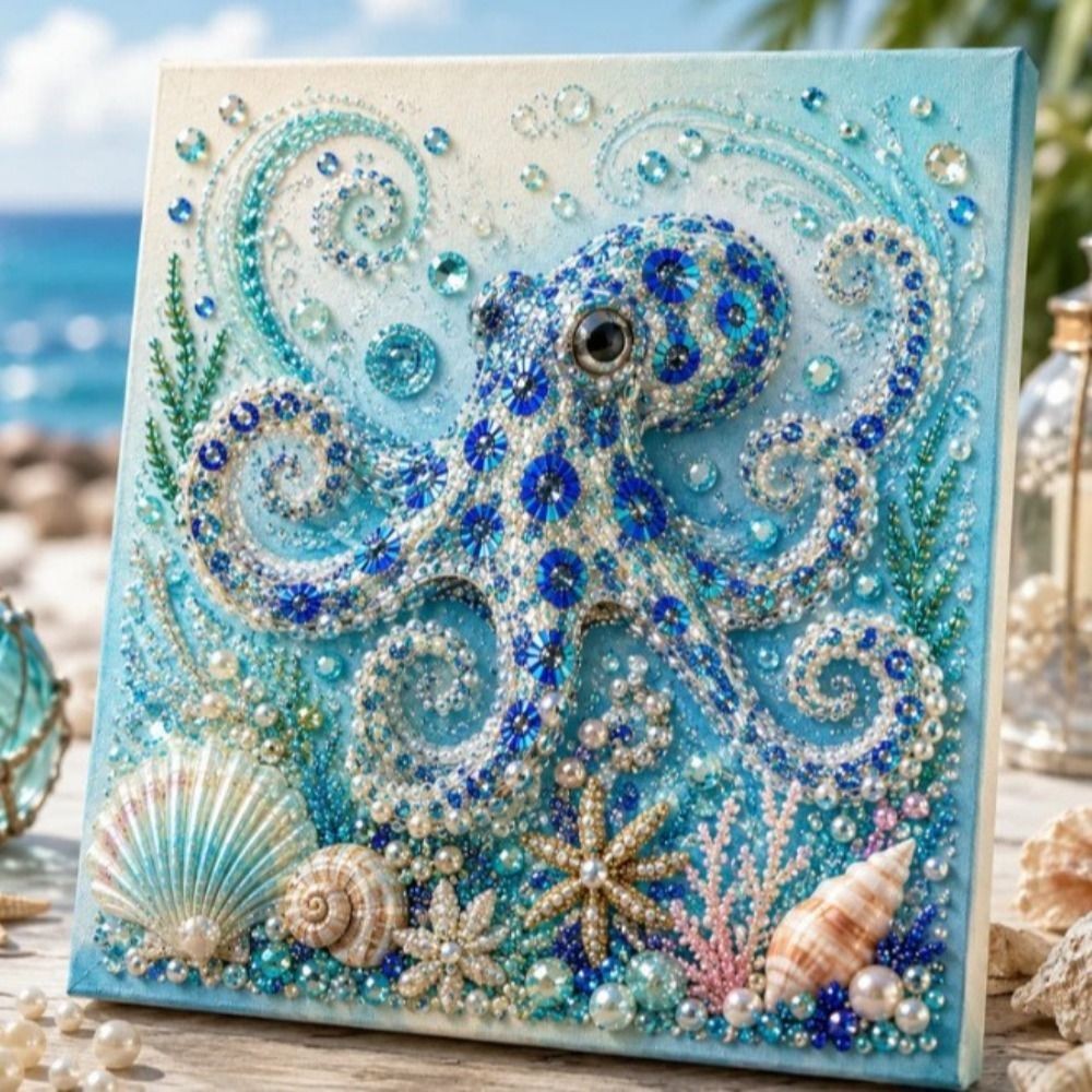 Ocean Theme Pearl Art DIY Kit, Sparkling 3D Diamonds Painting Kit Handcraft