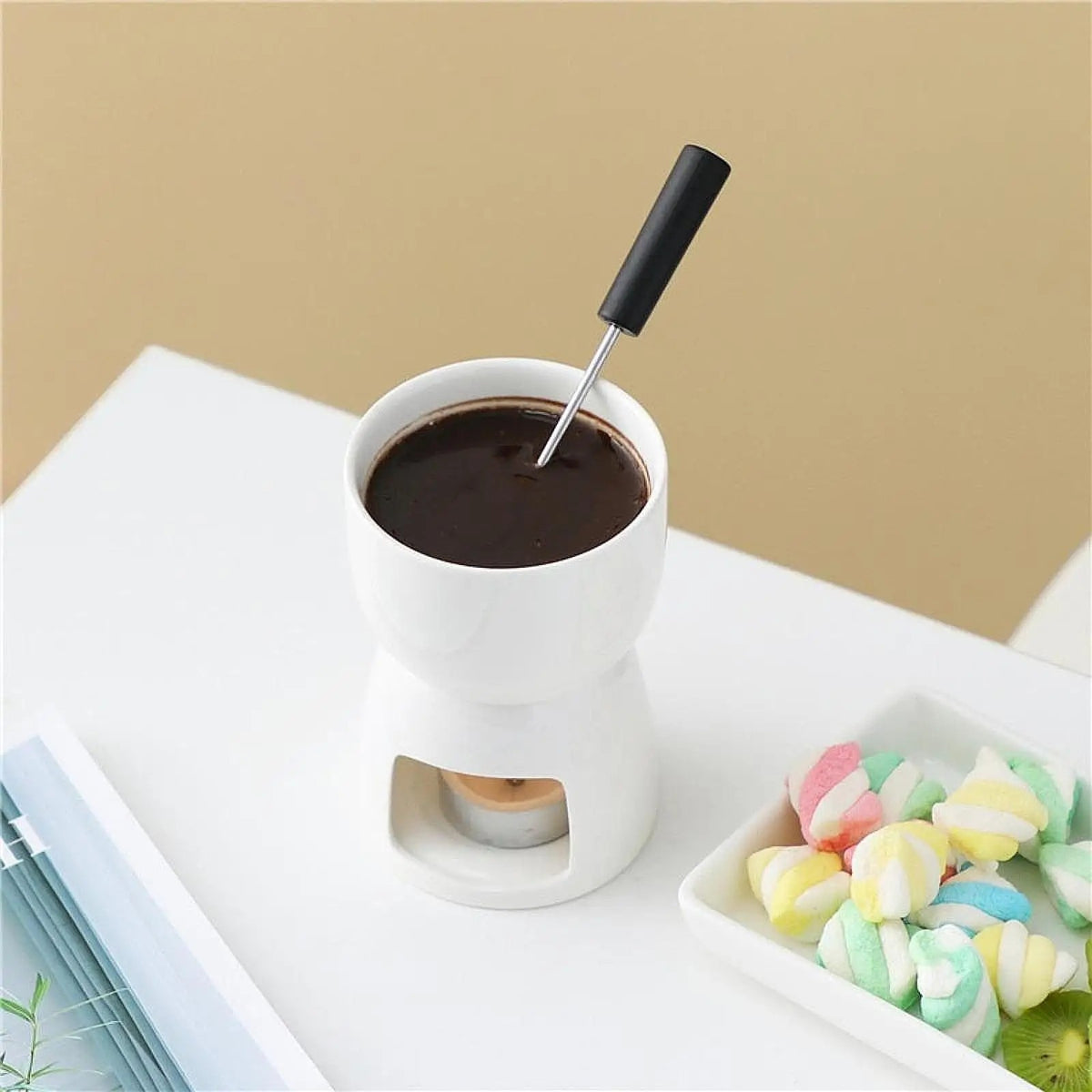 Chocolate Fondue Pot Tea Light Porcelain Melting Pot Ceramic Hot Pot Butter Warm
