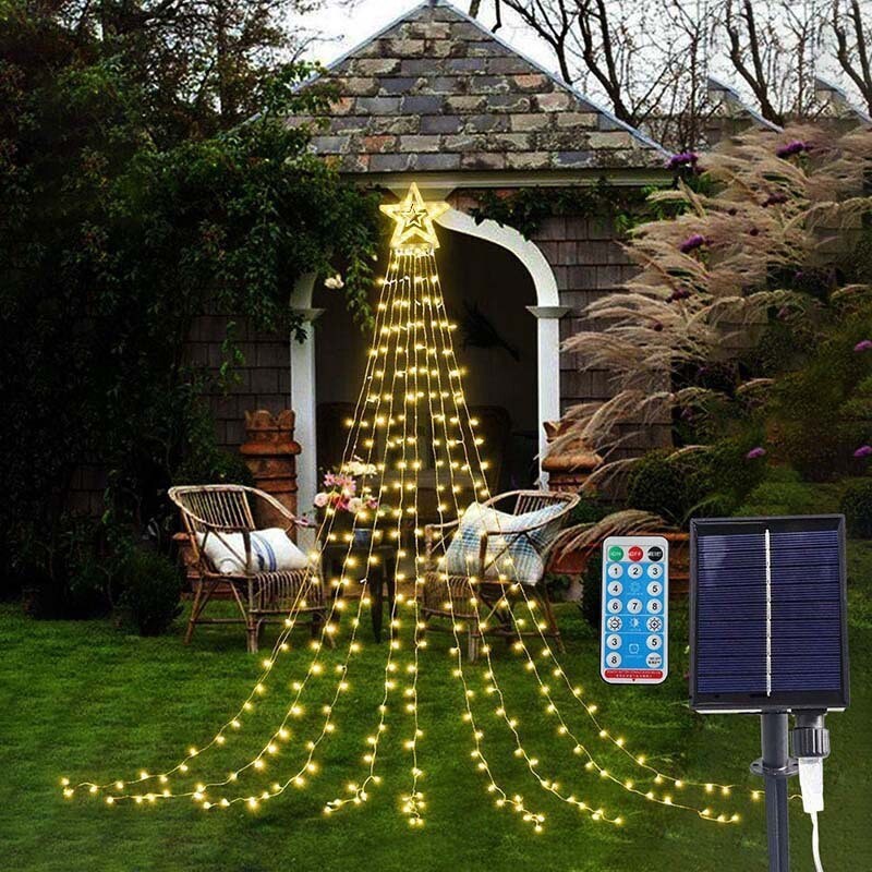 Outdoor Christmas Decor Plug in LED Star String Lights Waterfall Xmas Tree Light