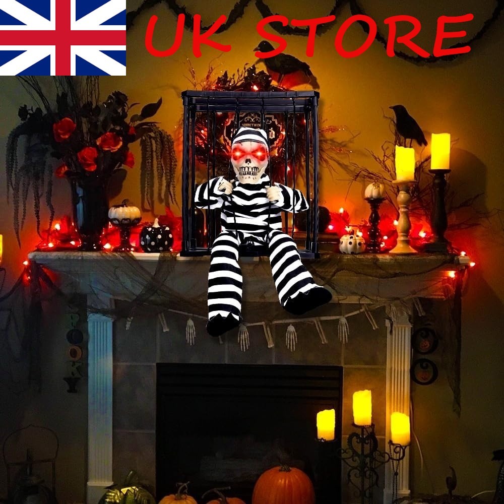 Motion Sensor Screaming Sound Skull Ghost Hanging Halloween Decorations Prop Red