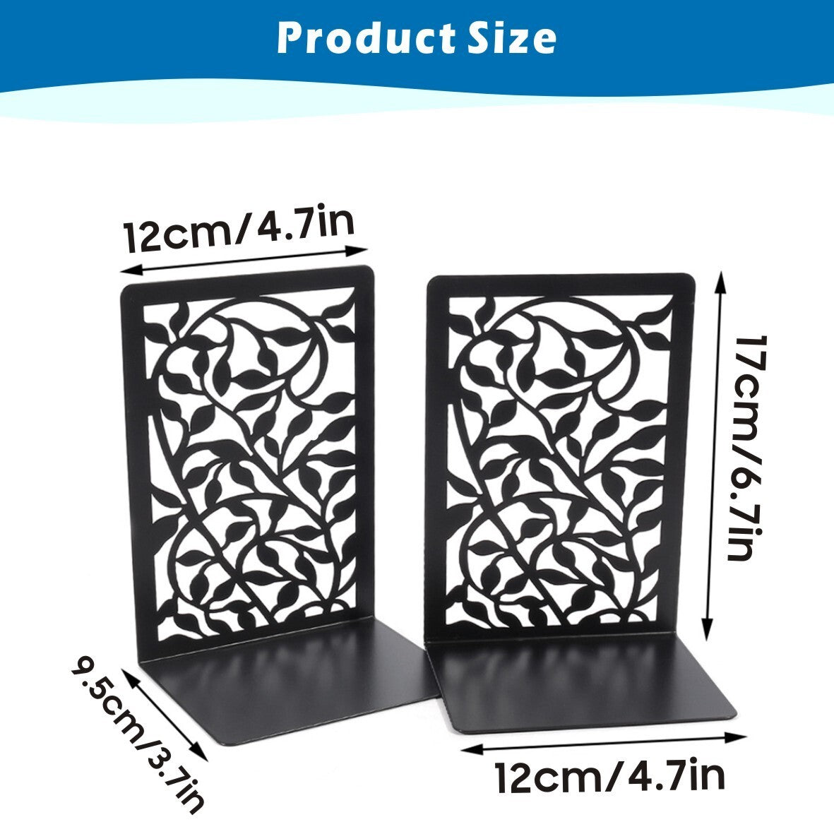 2 Pairs Decorative Heavy Duty Metal Bookends Book Ends 6.7'' Office Stationery