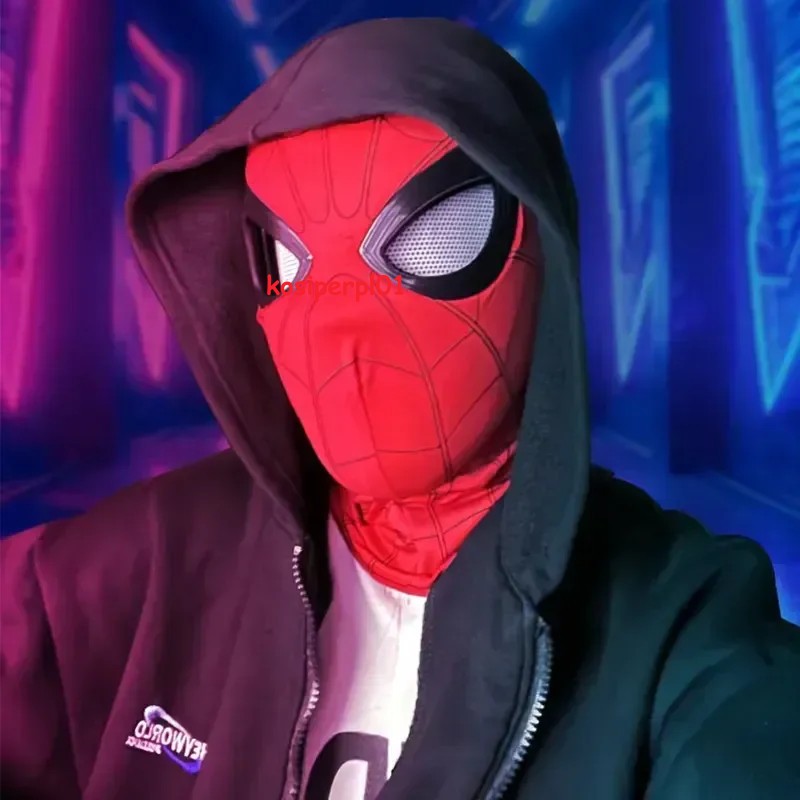 Spiderman Mask with Ring Remote Control Eye Closing Blinking Eyes Helmet Cosplay