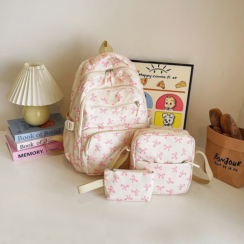 3pcs/set School Bag for Girls Cute Backpack Sets Bow Tie Rucksack for Teenage