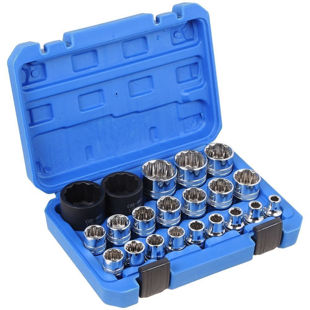 1/2" Drive Universal Spline Socket Set 21Pcs  8-36mm CR-V Metric Socket