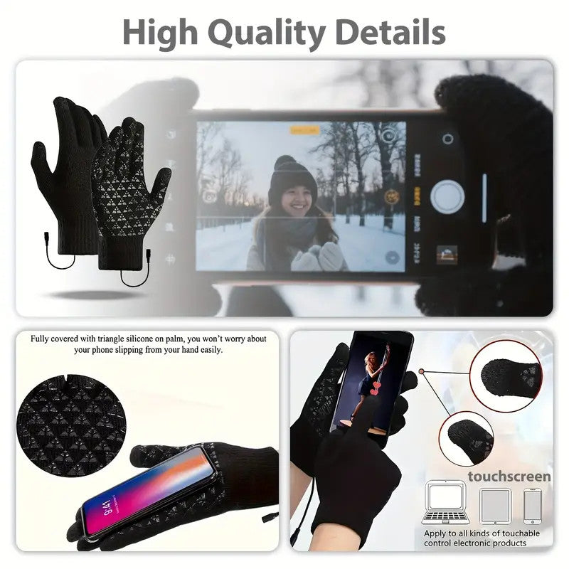 Electric Heated Gloves Rechargeable Battery Hand Warm Windproof Thermal Winter