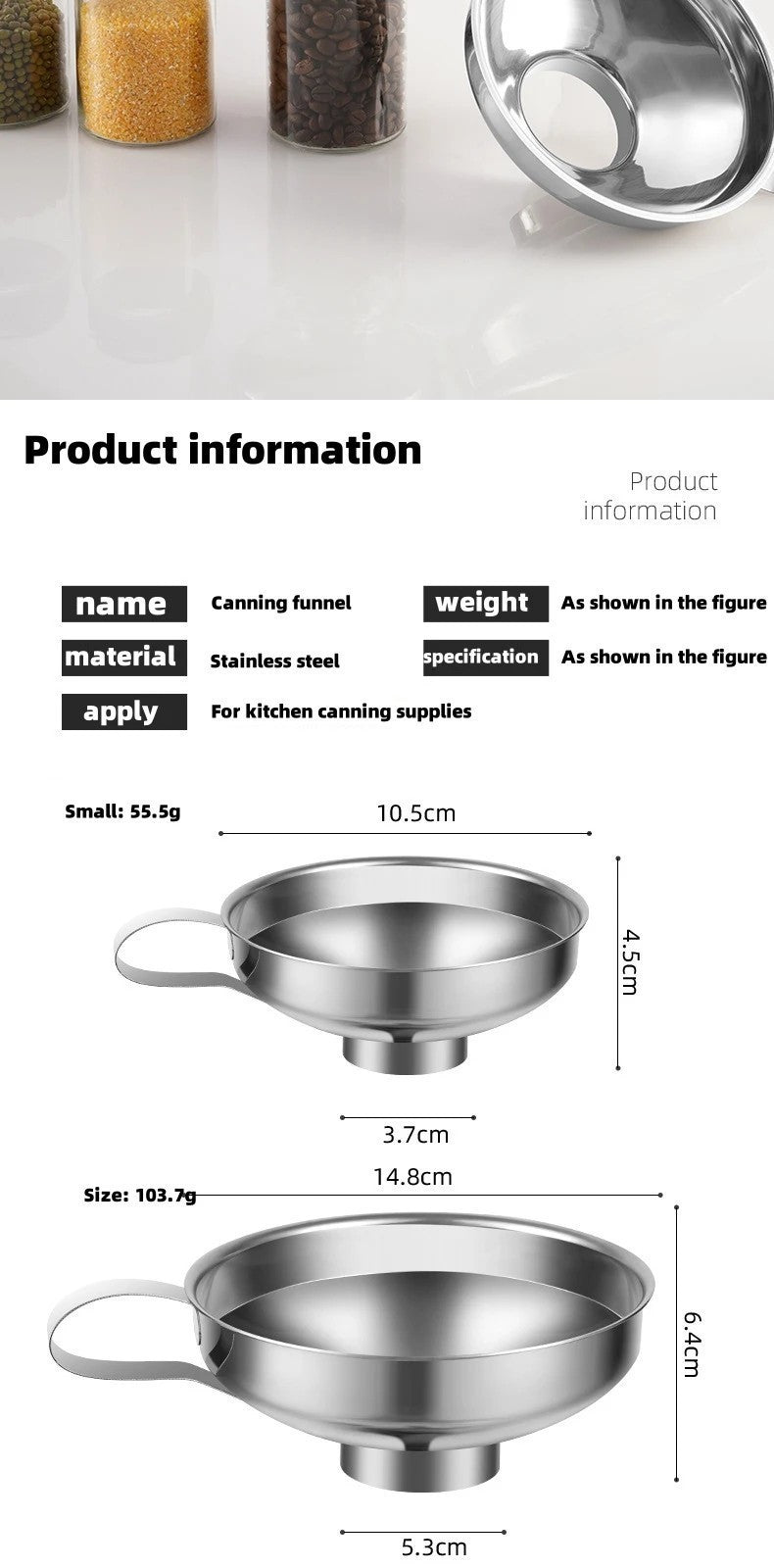 Stainless Steel Jam Jar Funnel Wide Mouth Liquid Funnel Baking Funnel