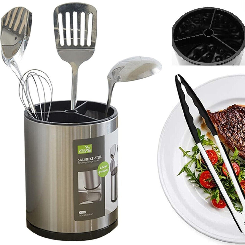 Extra Large and Sturdy Rotating Black Utensil Holder Caddy Rust Proof Kitchen