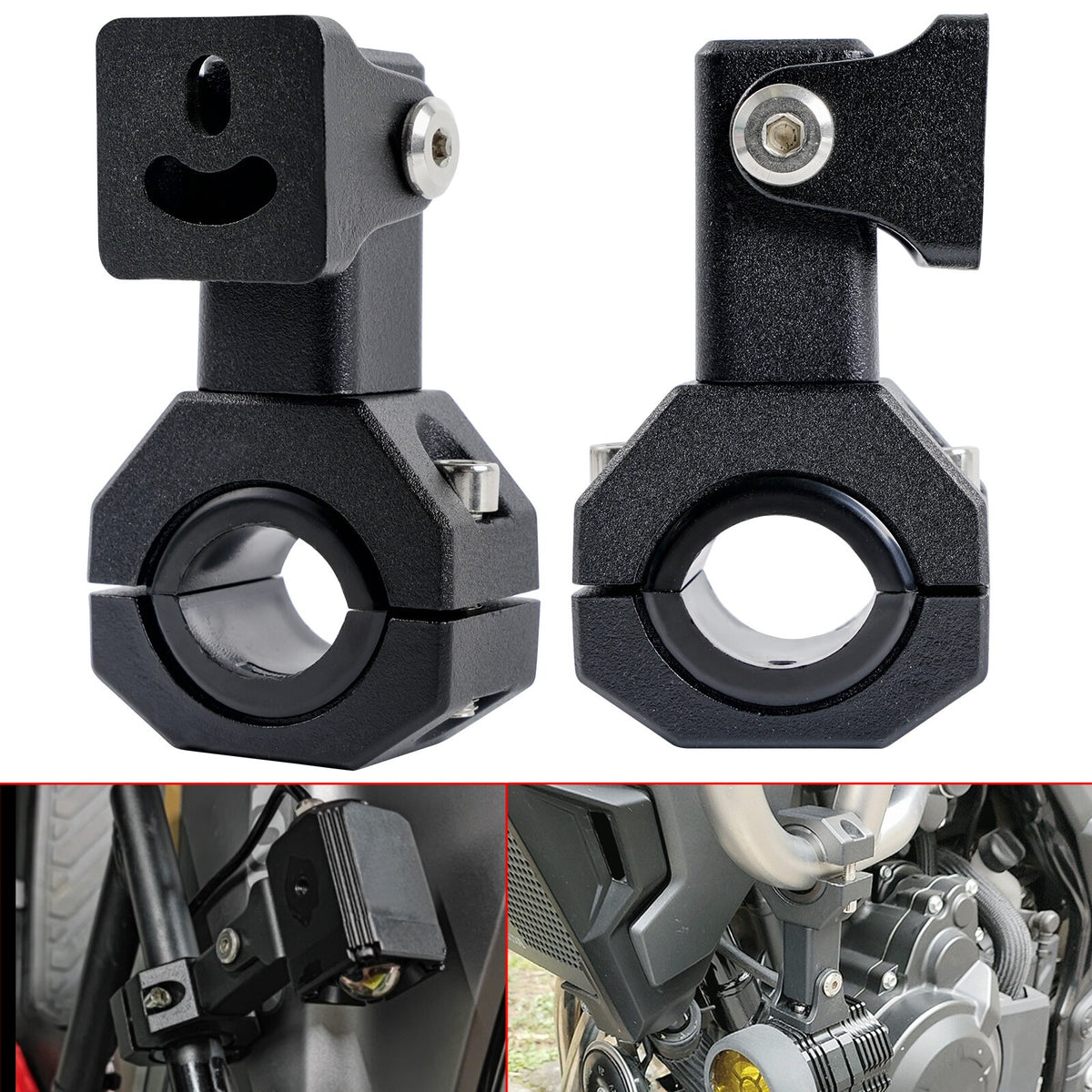 2X Motorcycle CNC Mount Brackets Holder Clamp 18mm-32mm Fog Spot Light Headlight