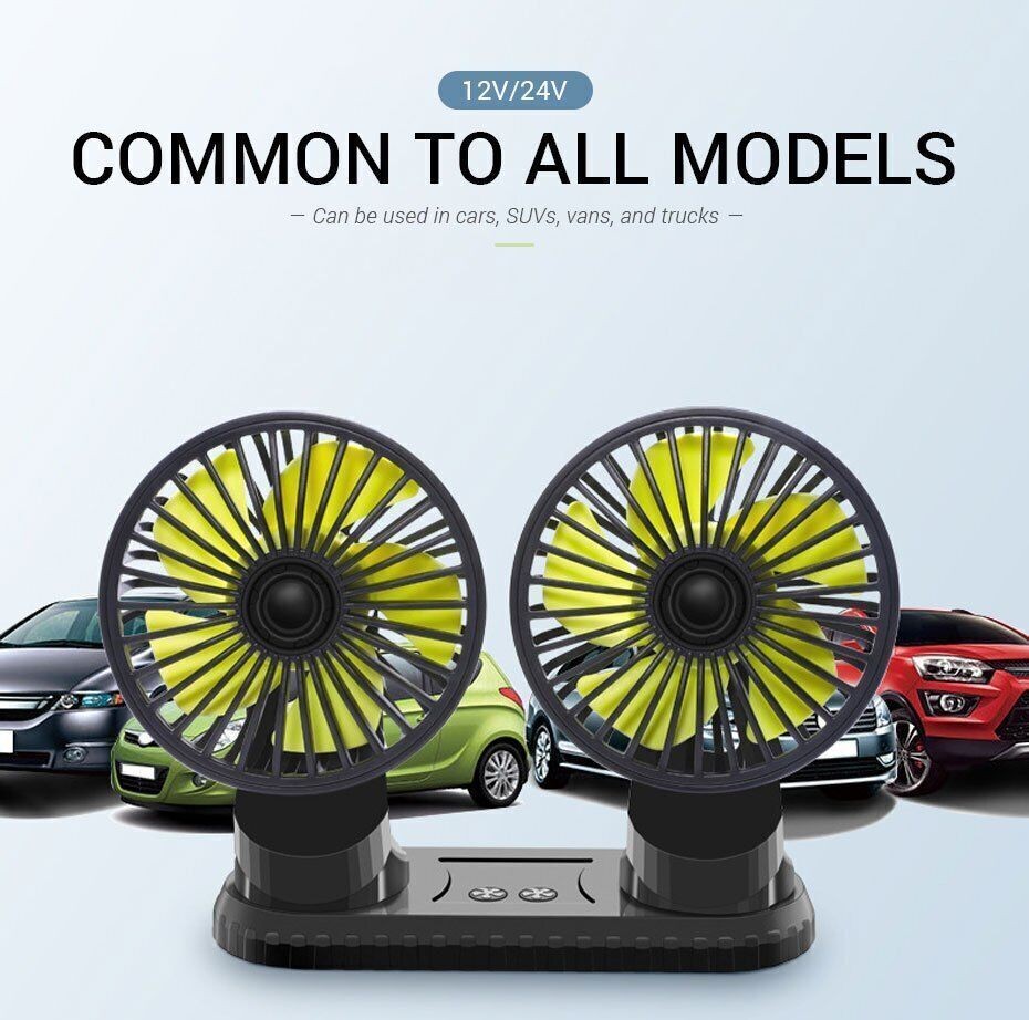 360° Rotatable Car Cooling Air Fan USB Dual Head Car Fan Portable Vehicle Fan