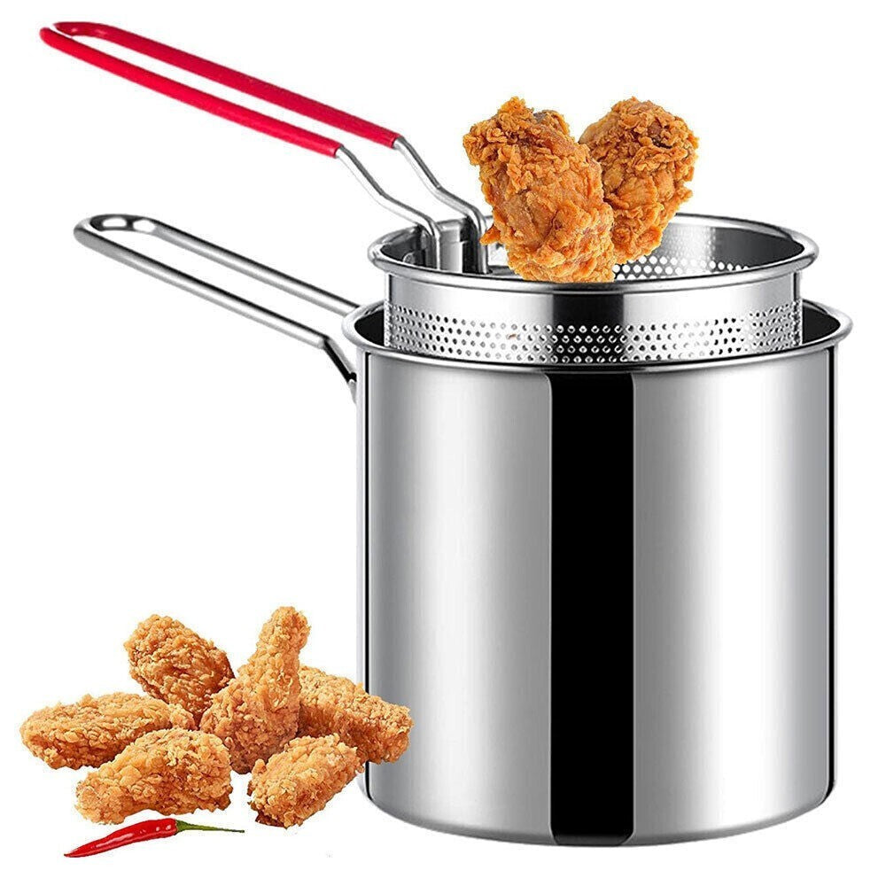 Deep Fryer Set 12cm Stainless Steel Frying Basket Pan Kitchen Tong For Chip