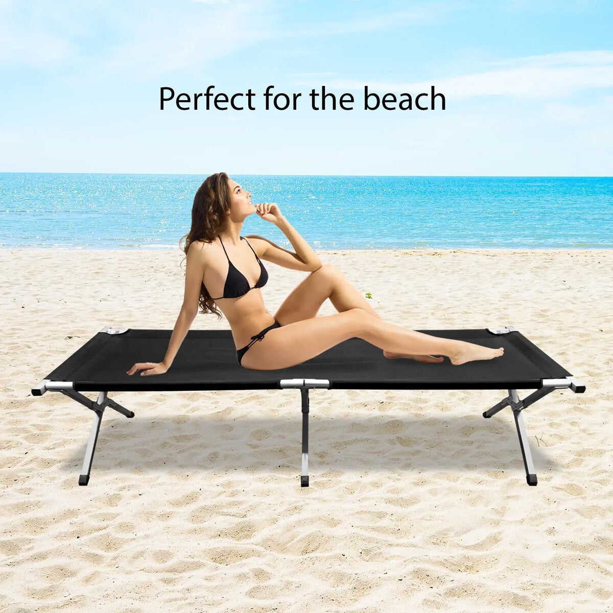 Heavy Duty Folding Camping Camp Bed Light Aluminium Steel Legs FREE CARRY BAG