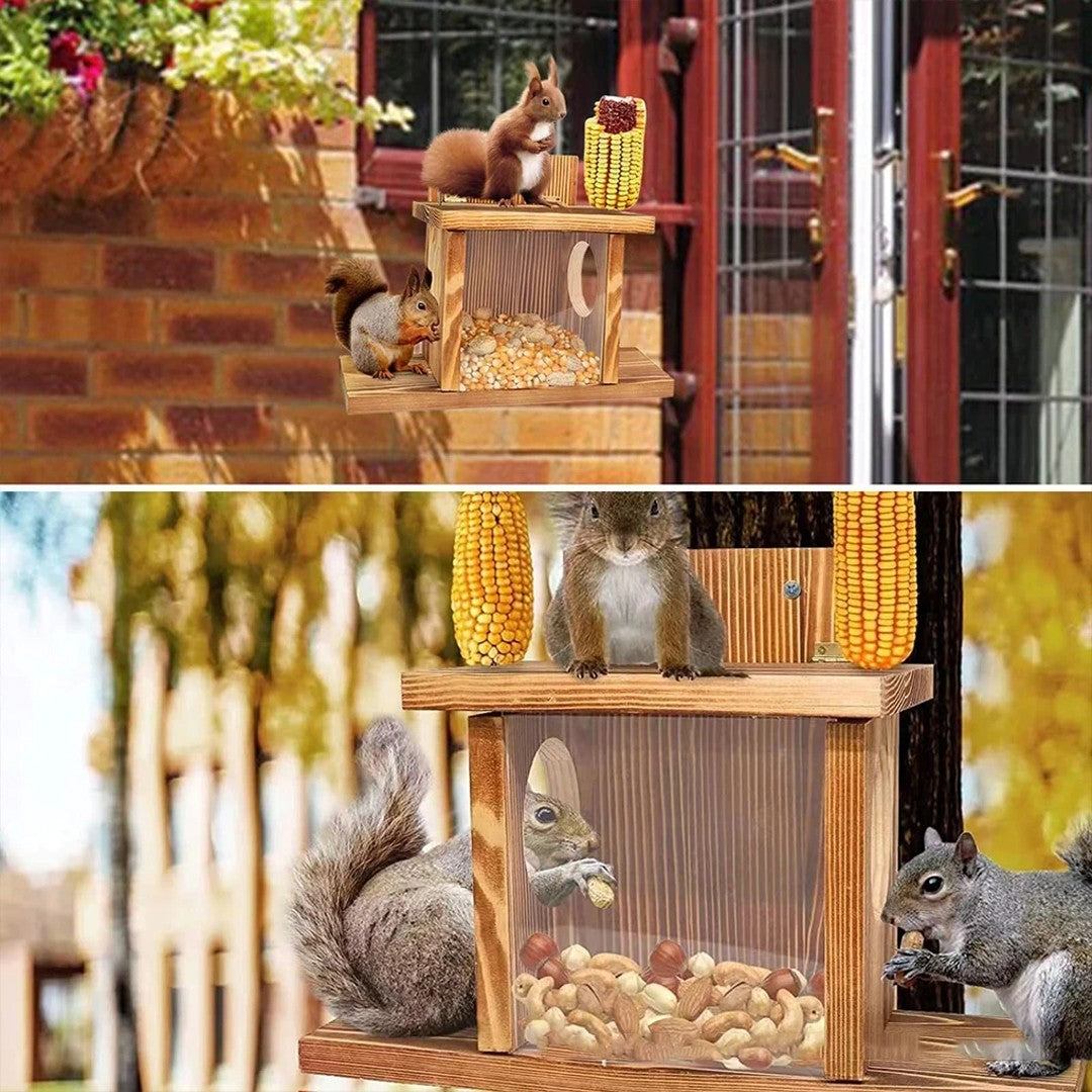 Carbonized Wood Squirrel Feeder Durable Squirrel House Box for Backyard Garden~