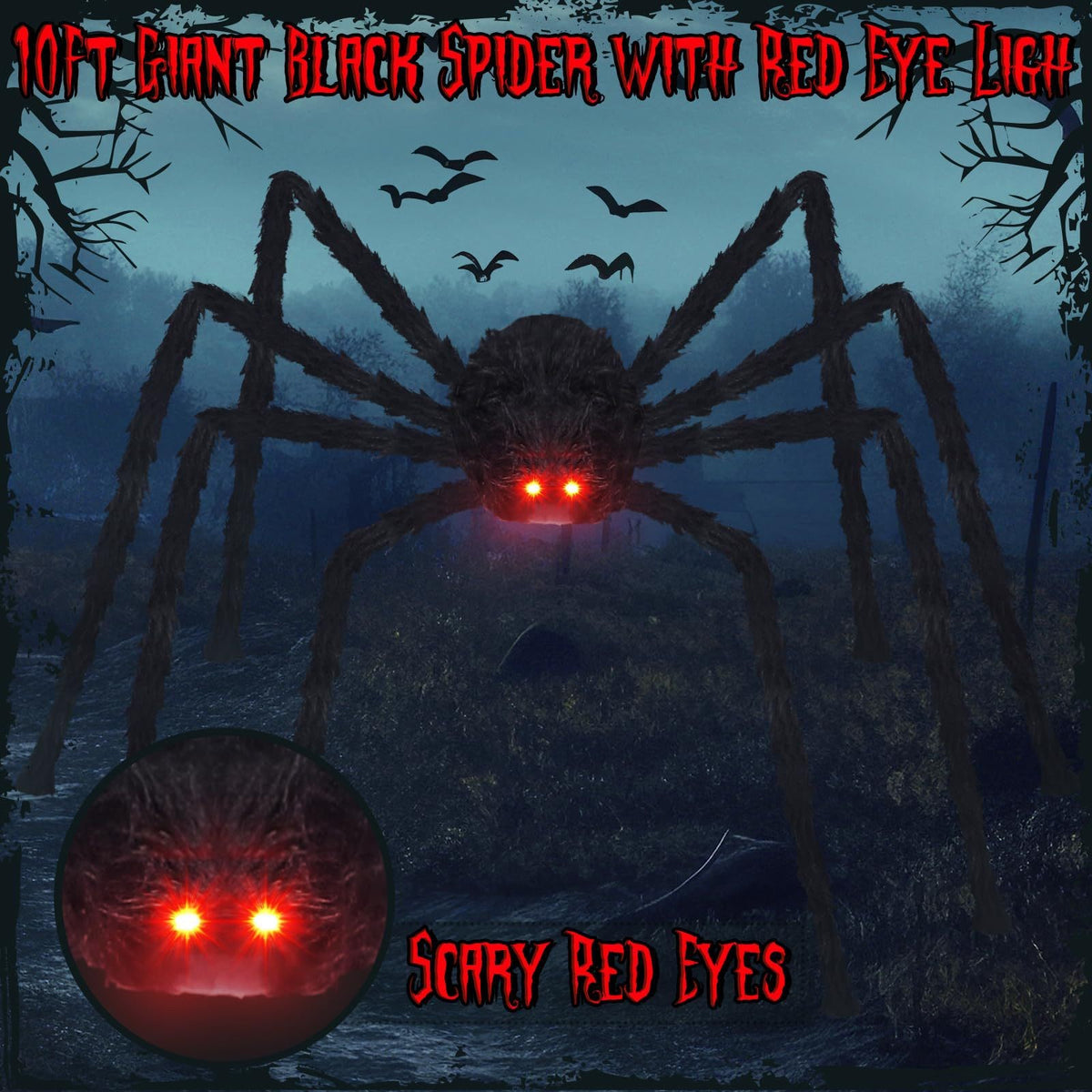 200CM Giant Eyes glowing Scary Spider Haunted House Prop Halloween Decoration