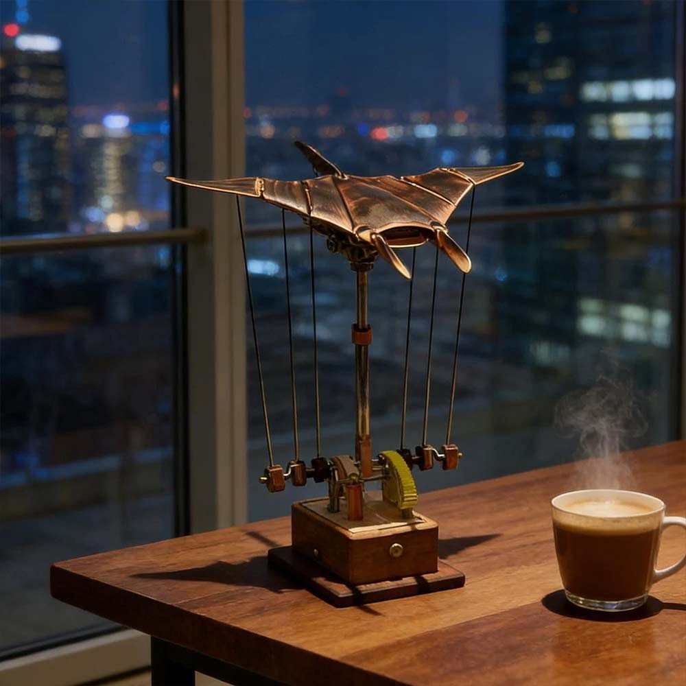 Handmade Wooden Mechanical Manta Ray Model Art Display Dynamic Swimming