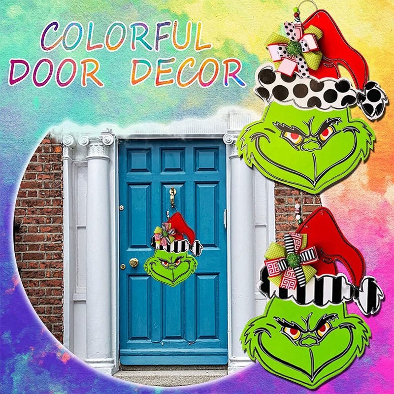 Grinch Christmas Wooden Wreath Front Door Welcome Sign Home Decorations