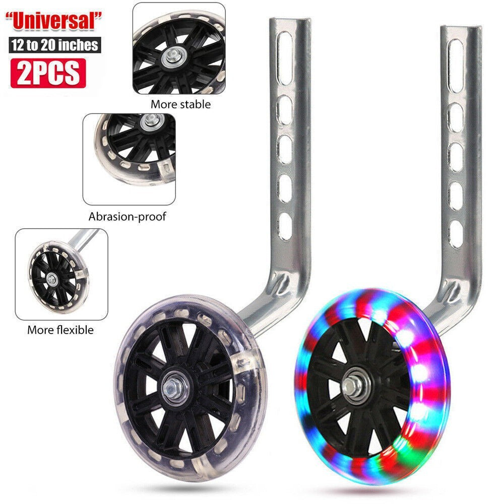 Universal Kids Bike Bicycle LED Training Wheels Stabilisers For 12-20 Inch Cycle