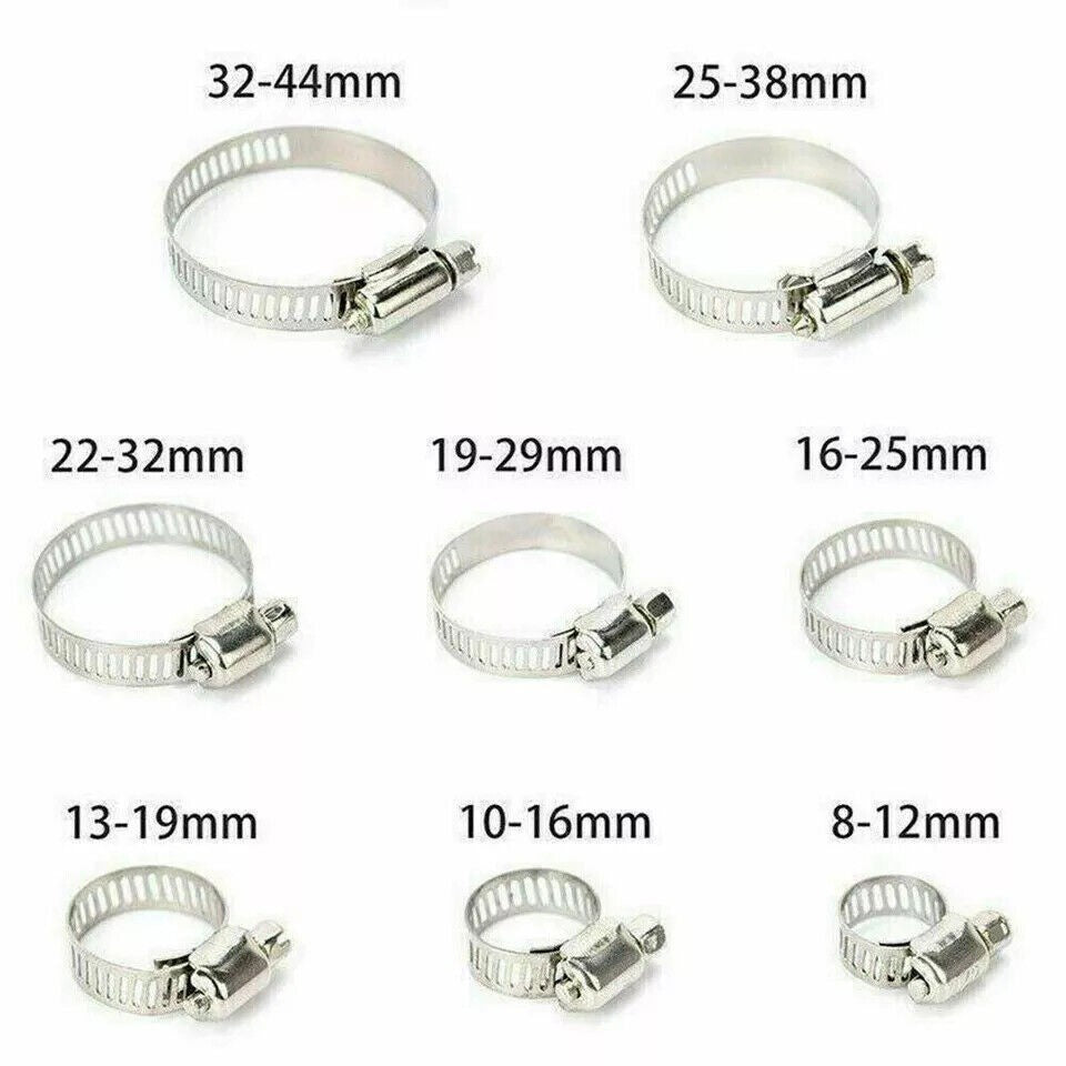 101x Assorted Stainless Steel Hose Clamp Kit With No Driver Jubilee Clips Set UK