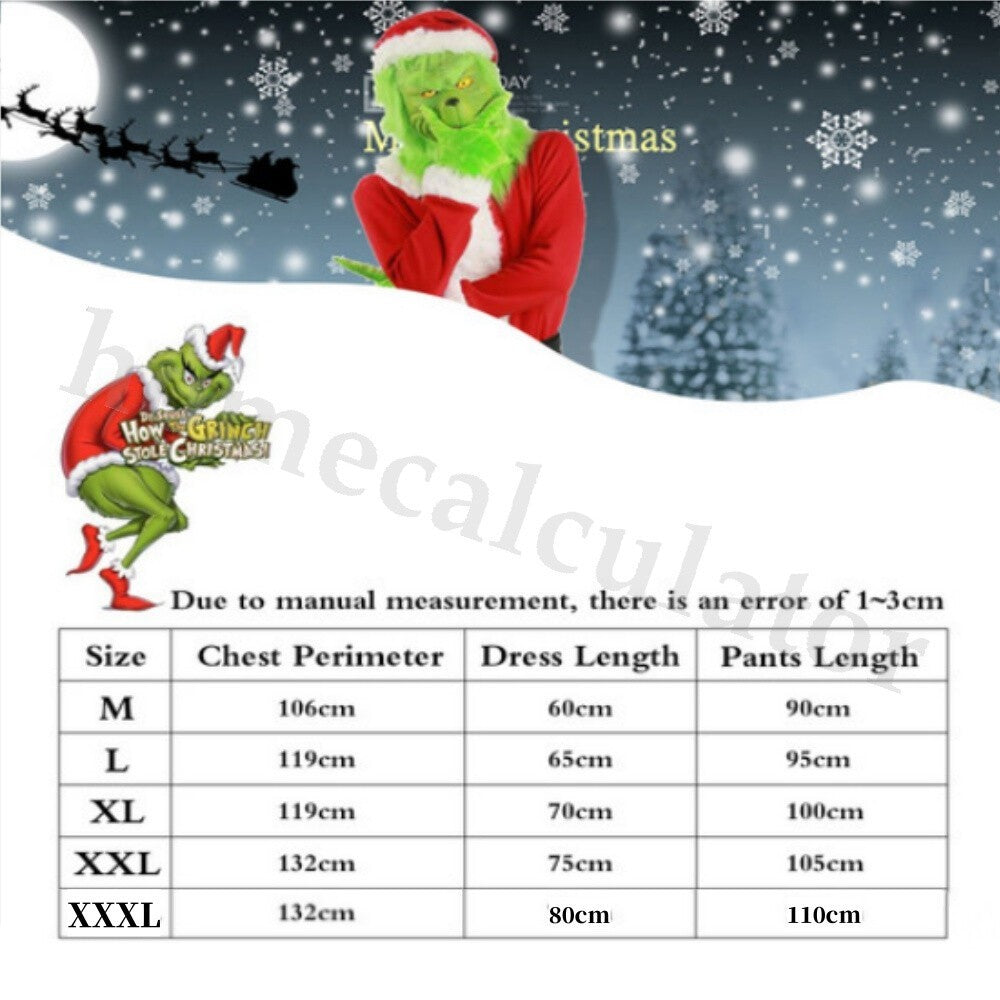 Adult Costume The Grinch Mens Christmas Santa Xmas Cosplay Fancy Outfit Set UK