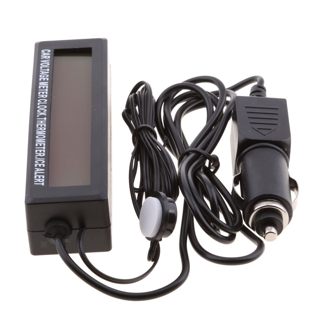 12V Car LCD Digital Clock In/Outdoor Temperature Thermometer Voltage Meter