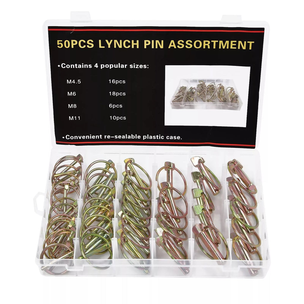 50Pcs Assorted Lynch Linch Pin Set 4.5mm 6mm 8mm 11mm For Tractor Trailer Shafts