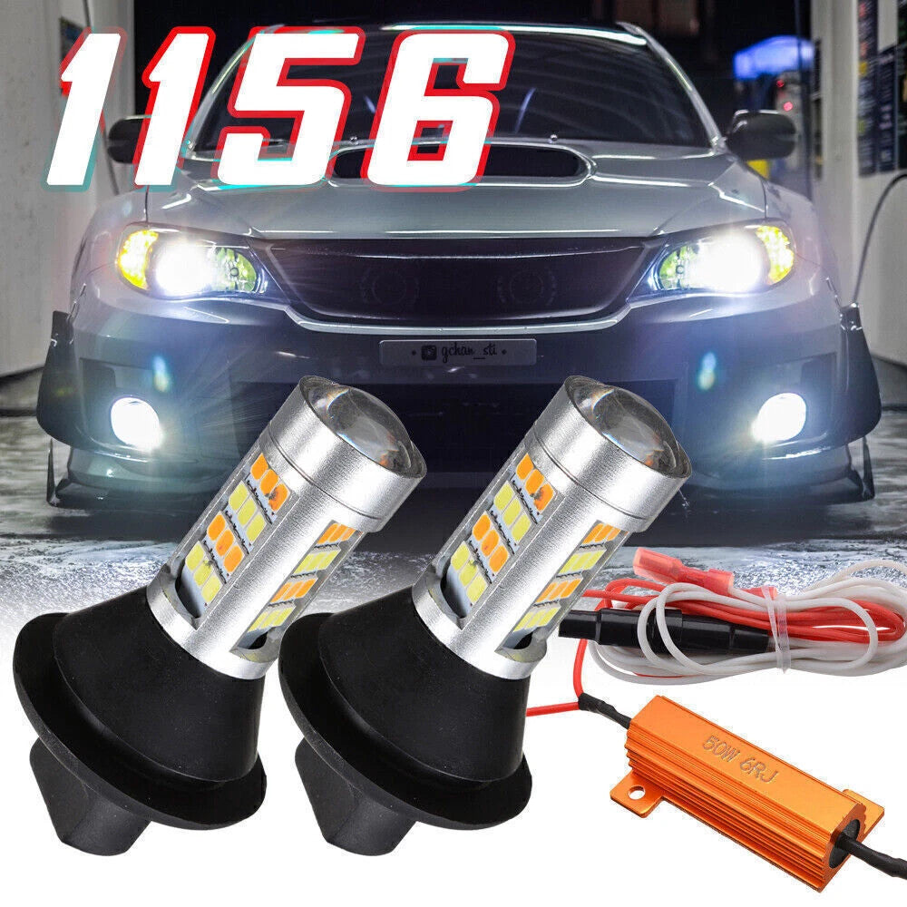 2x 1156 P21W S25 BA15S 42LED Switchback White DRL Amber Turn Signal Light