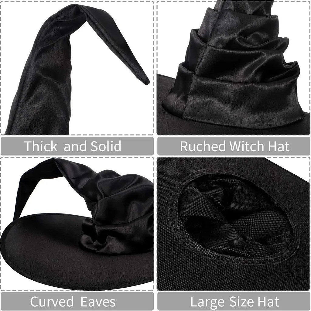 Unisex Halloween Ruched Large Witch Hat Cosplay Costume Party Witch Hat Black