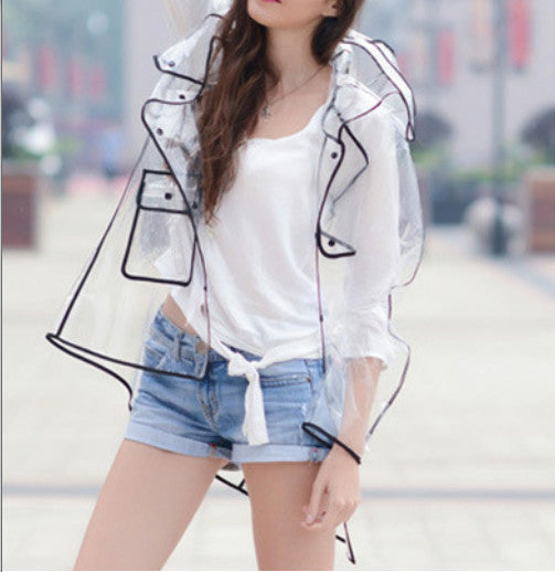 Womens Clear Raincoat Ladies Festival Shower Kagoul Parka Hooded Jacket Coat