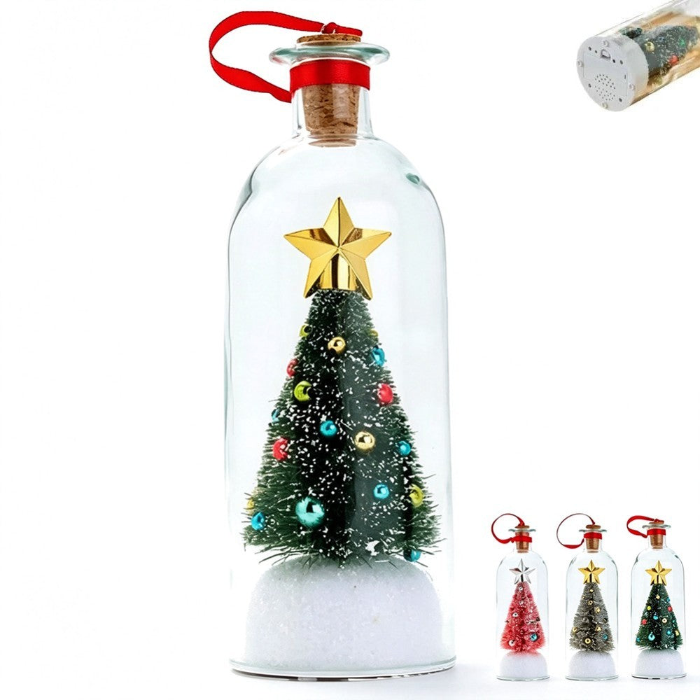 Christmas Tree Message in a Bottle with LED Voice Recording Message Arylic Decor