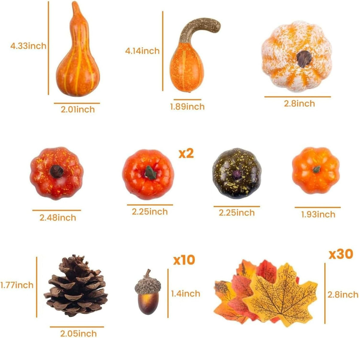 50Pcs Autumn Decorations Artificial Halloween Pumpkins Fake Mini  Maple Leaves