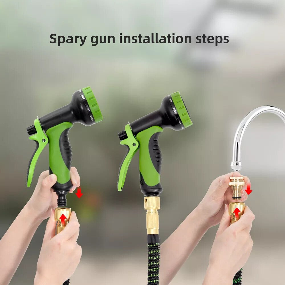 Heavy Duty Expandable Garden Hose 10 Function Flexible Spray Water Gun 100FT