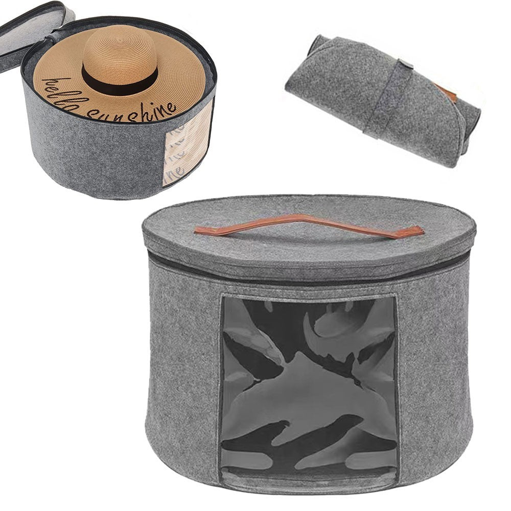 17''  Round Hat Storage Box for Women Men Travel Organizer Case w/ Dustproof Lid