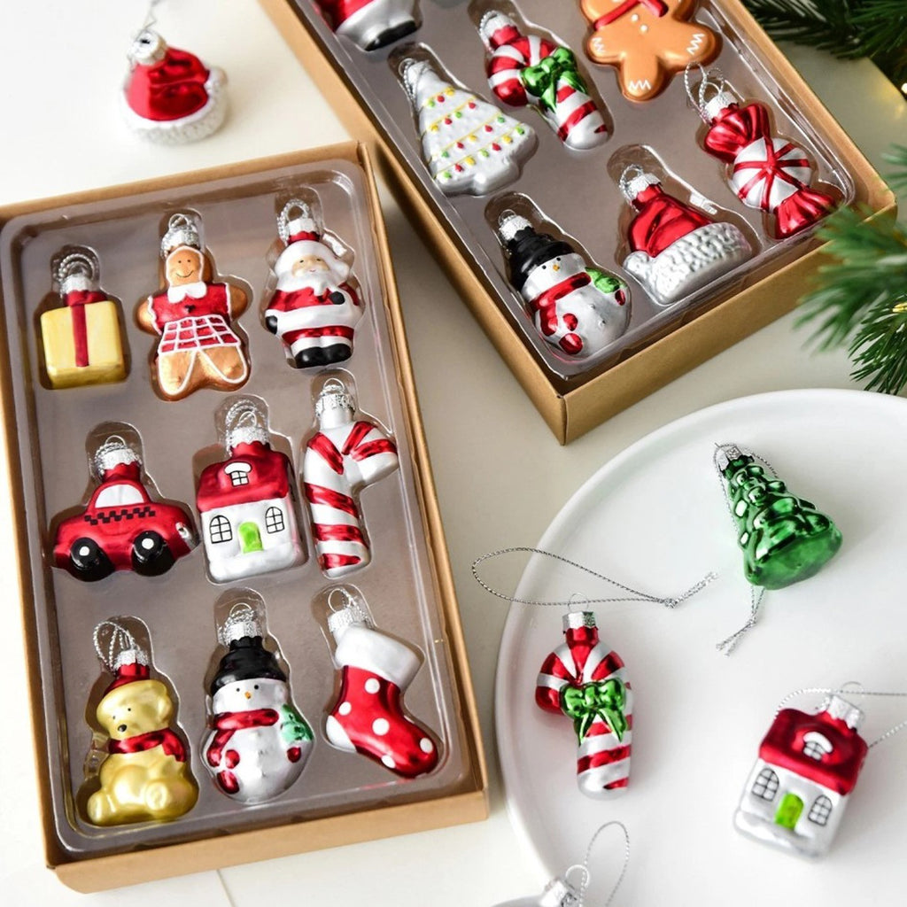 Christmas Tree Ornaments Set 9PCS Hanging Mini Glass Christmas Tree Decorations