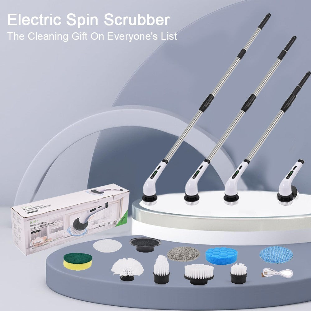 Electric Cordless Spin Scrubber Handheld Cleaning Brush Turbo Scrub Tool 9 in 1