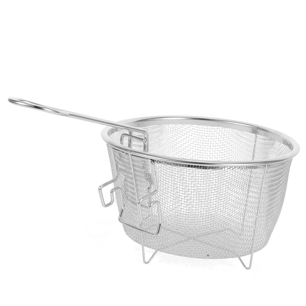 Round Stainless Steel Fryer Basket With Foldable Handle For Deep Frying Food