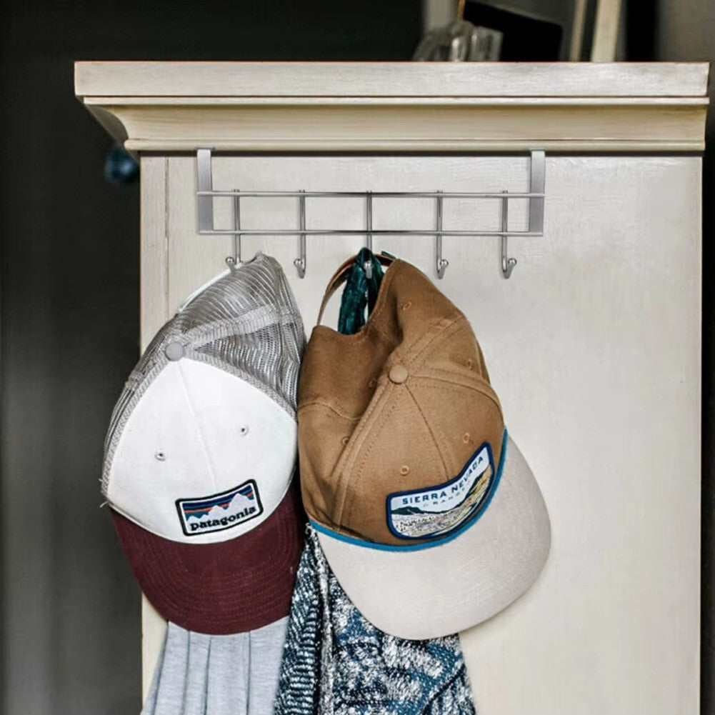 Stainless Steel 5 Hook Over Door Hanger Cabinet Towel Clothes Holder