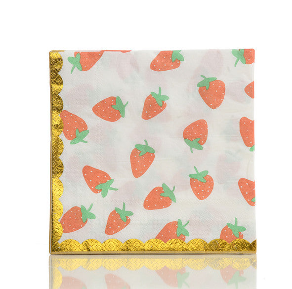 2X Strawberry Themed Napkins Disposable Tableware Plates Cups Straws Set for