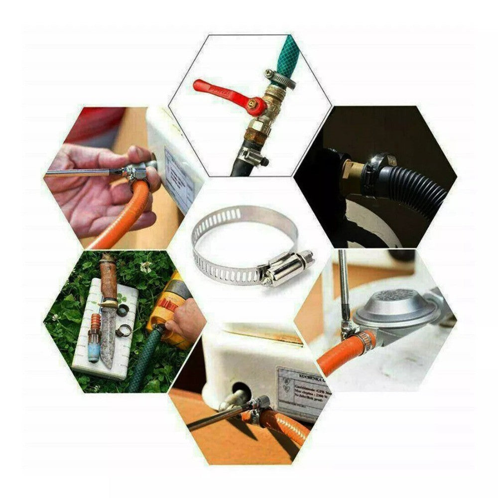 101x Assorted Stainless Steel Hose Clamp Kit With No Driver Jubilee Clips Set UK
