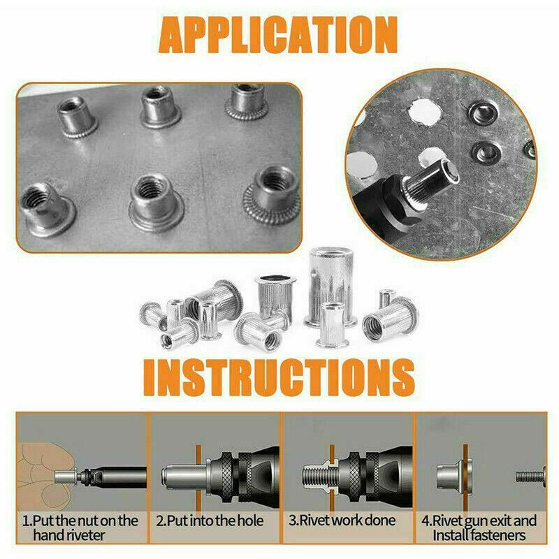 165pcs Stainless Steel Rivet Nut Kit Metric Rivnuts Nutsert Assorted M3 M10 Set