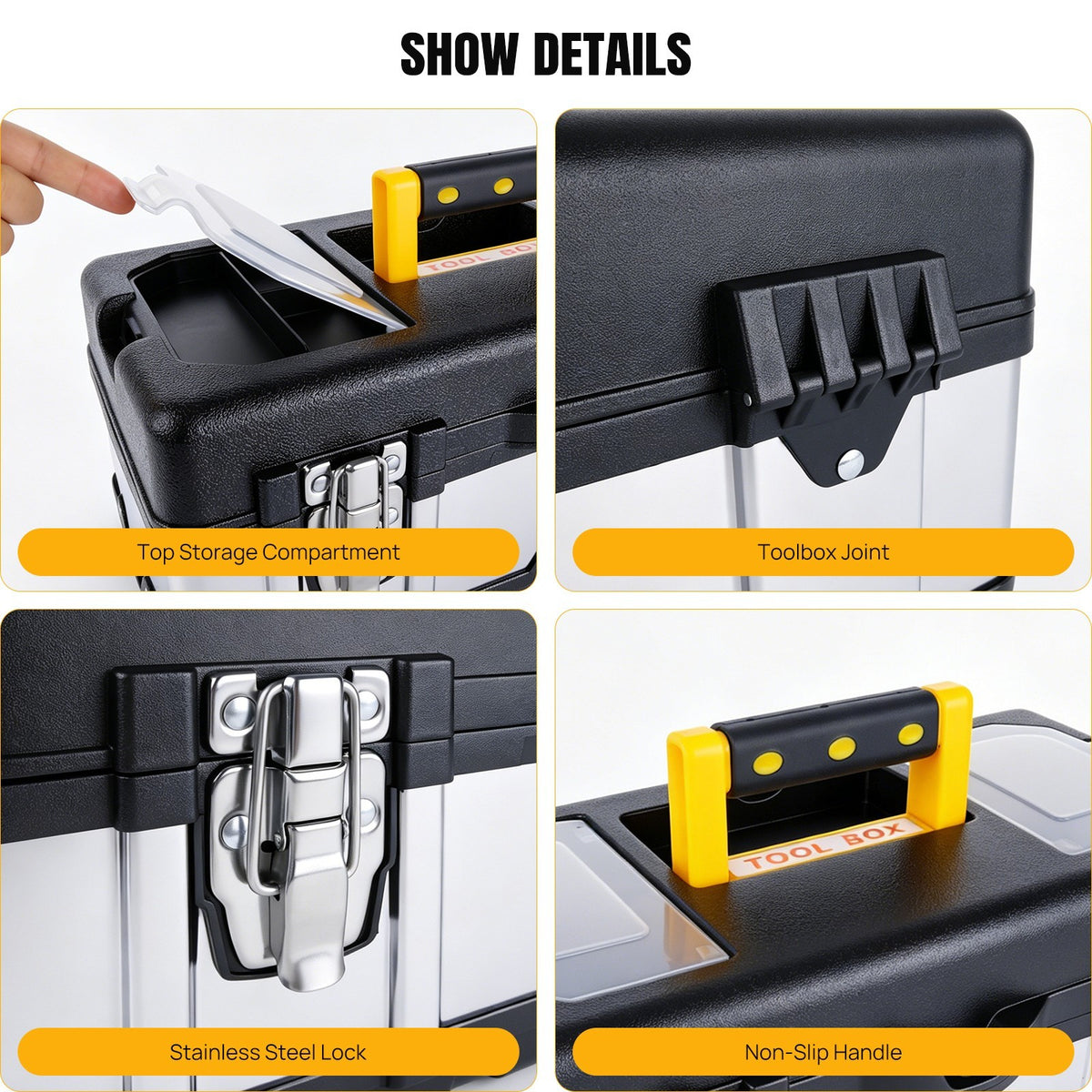 Stainless Steel Heavy Duty Chest Storage Case + Removable Tray Tool Box 17Inch