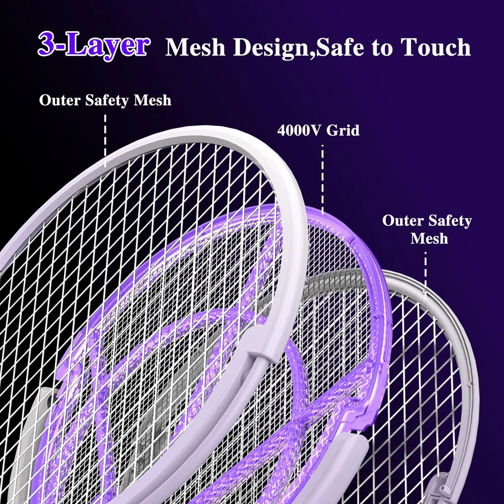 4000V Electric Fly Swatter Racket Rechargeable Bug Zapper Telescopic Extension