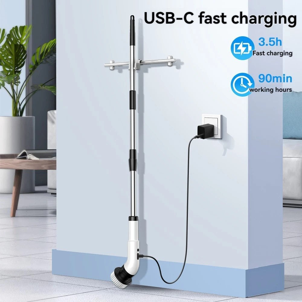 9 IN 1 Electric Spin Scrubber Cordless Cleaning Brush Bathroom Rotating Scrubber