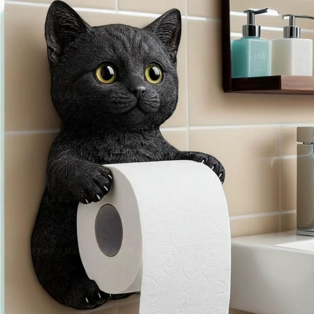 Novelty Cat Shaped Resin Tissue Holder Wall Mounted Toilet Roll Storage Bracket