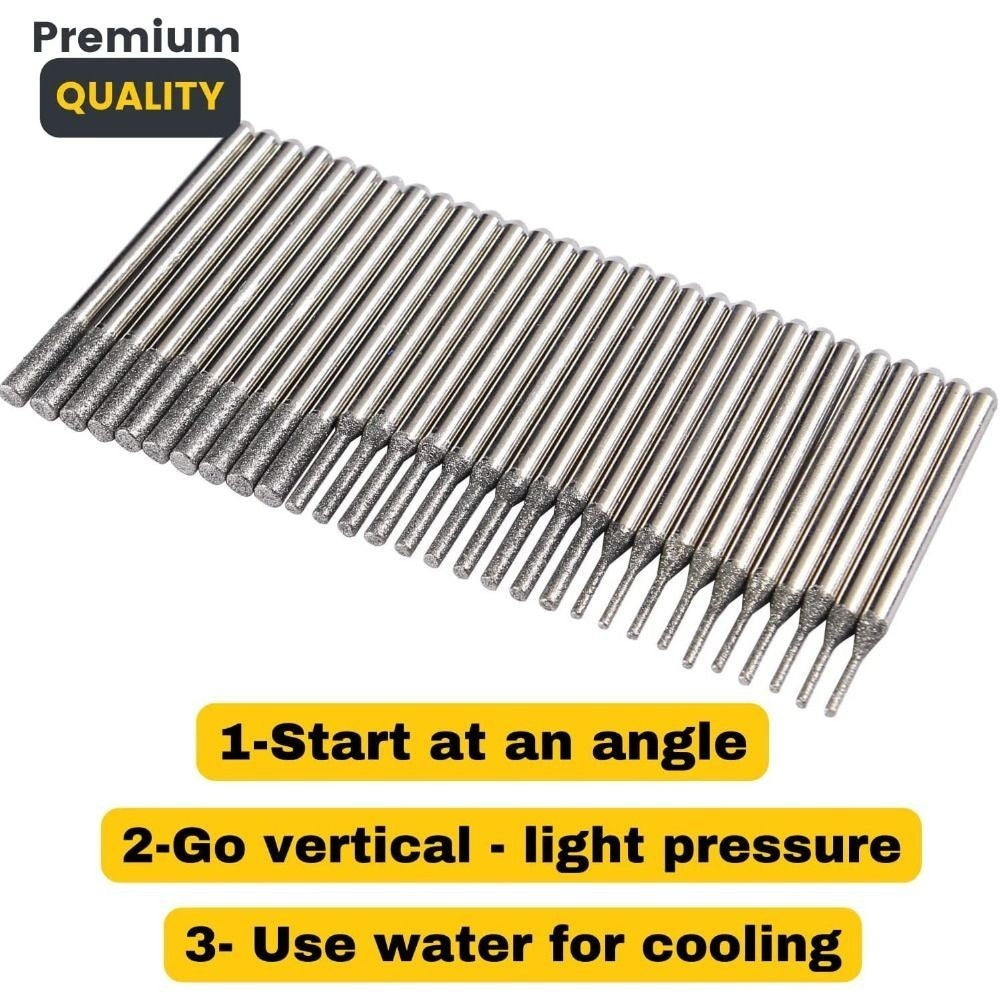 30 pcs 1/8 Shank 1mm 2mm 3mm Diamond Drill Bit Set  Dremel Drill Bits