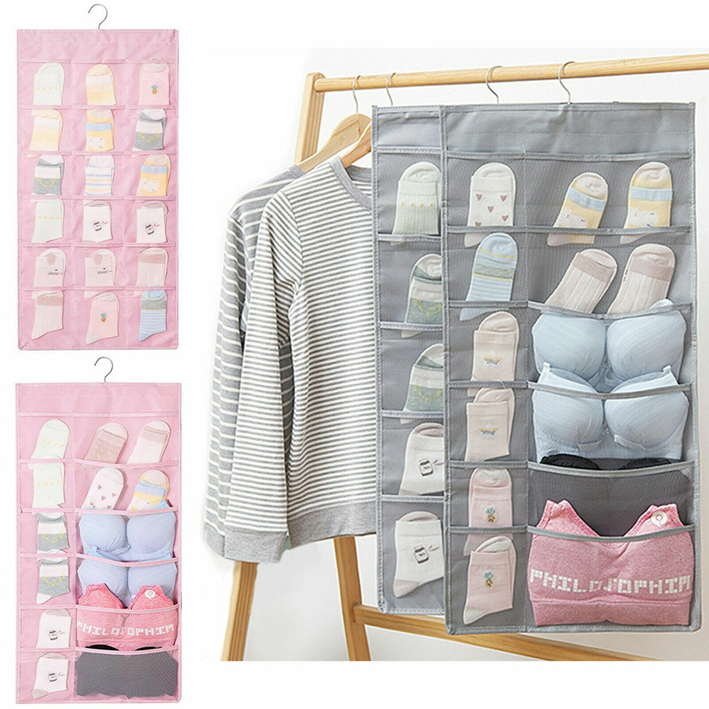 30 Pockets Double 2 Side Hanging Bag Bra Underwear Storage Organiser Tidy Hanger