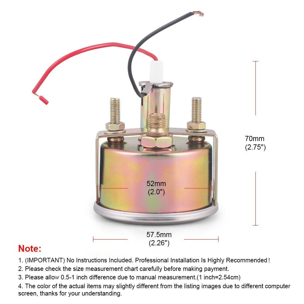 2''52mm Universal 12v Mechanical 0-7 kg/cm²,0-100 PSI Oil Pressure Gauge Kit
