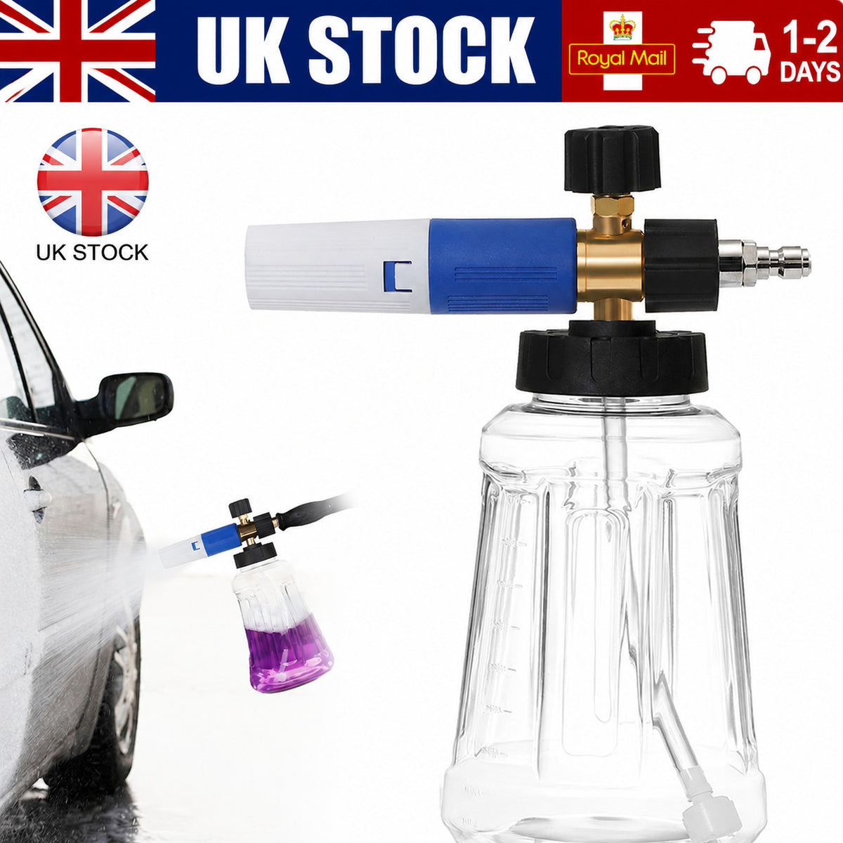 1L 1/4 Quick Release Snow Foam Lance Pressure Washer Gun Soap Cannon Bottle UK