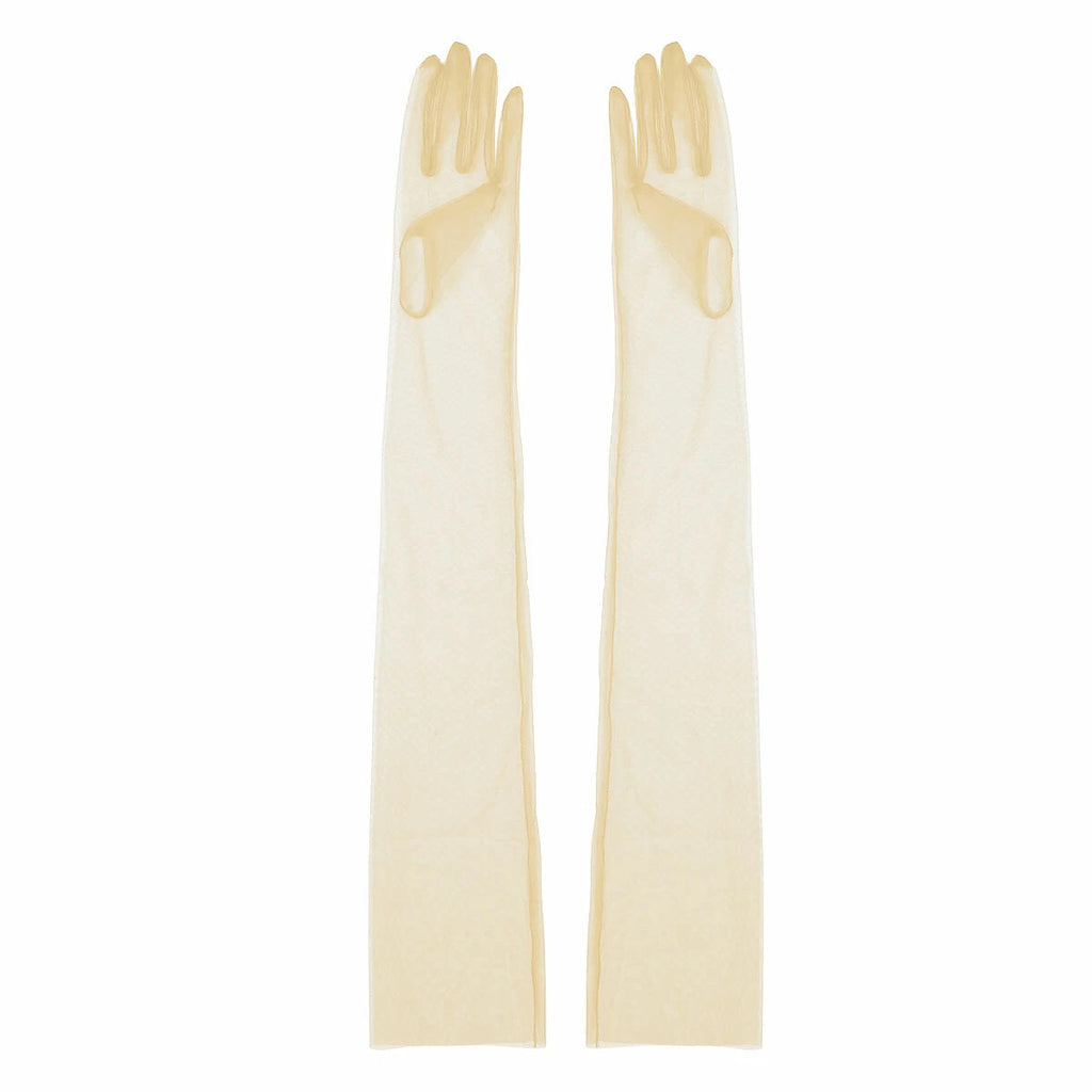 Women Sheer Mesh Full Finger Long Gloves Arm Opera Wedding Bridal Sun Protection